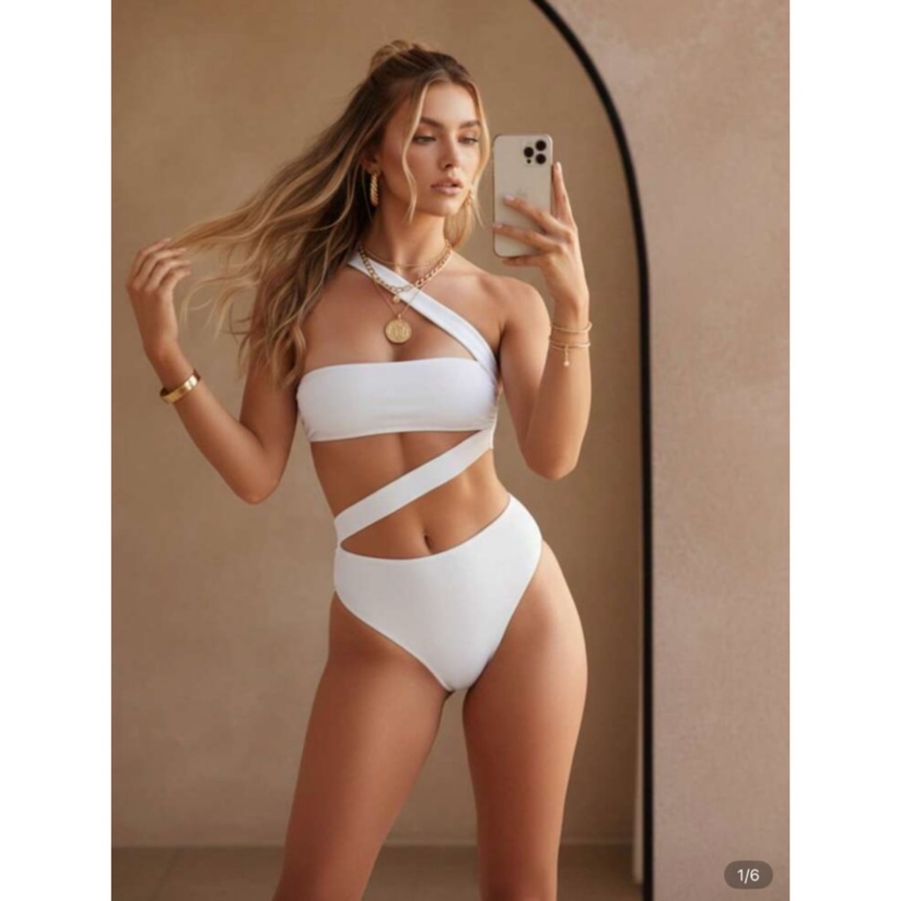 One Piece Sexy Asymmetric Plain Swimsuit Size Lg New